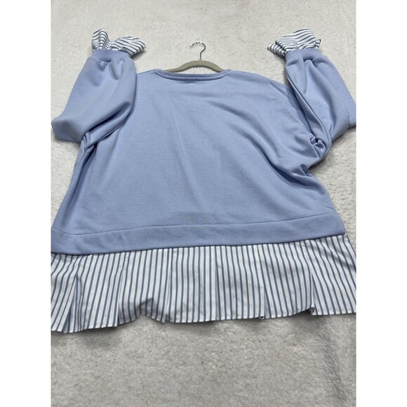 Anthropologie Maeve Twofer Sweatshirt Blue Striped Trim Preppy Comfy Size XL New - Picture 7 of 10